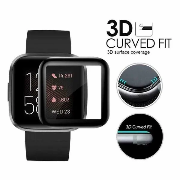 (2 Pcs) Fitbit Versa 2 Screen Protector Full Coverage Tempered Glass Guard (Black) - Image 2