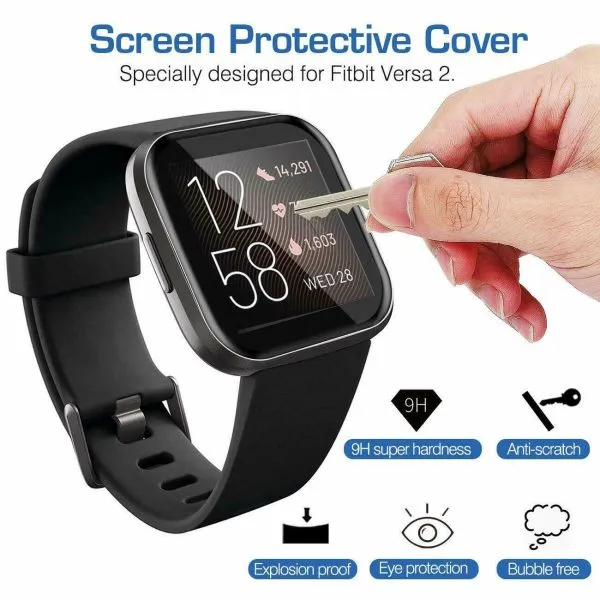 (2 Pcs) Fitbit Versa 2 Screen Protector Full Coverage Tempered Glass Guard (Black) - Image 8