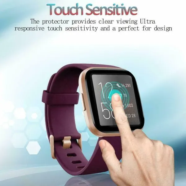 (2 Pcs) Fitbit Versa 2 Screen Protector Full Coverage Tempered Glass Guard (Black) - Image 7