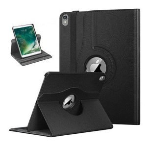 Apple iPad 12.9 2nd Gen 2017 Leather Case, Rotating 360 Degree Stand Smart Shockproof Flip Cover (Black)