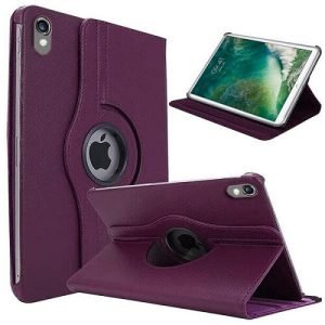 Apple iPad 12.9 2nd Gen 2017 Leather Case, Rotating 360 Degree Stand Smart Shockproof Flip Cover (Purple)