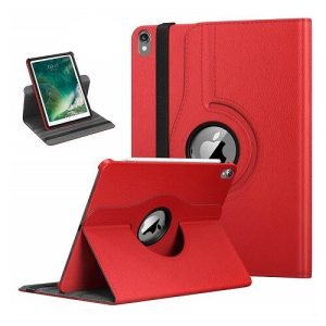 Apple iPad 12.9 2nd Gen 2017 Leather Case, Rotating 360 Degree Stand Smart Shockproof Flip Cover (Red)