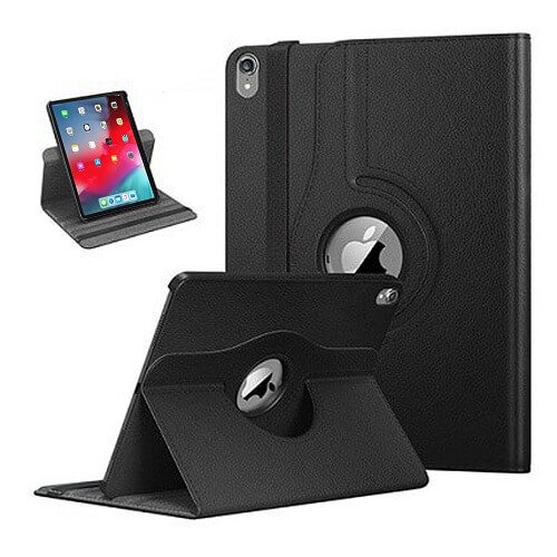 Apple iPad 12.9 3rd Gen 2018 Leather Case, Rotating 360 Degree Stand Smart Shockproof Flip Cover (Black)