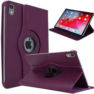 Apple iPad 12.9 3rd Gen 2018 Leather Case, Rotating 360 Degree Stand Smart Shockproof Flip Cover (Purple)