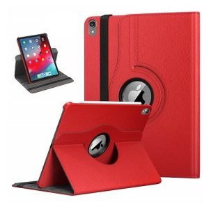 Apple iPad 12.9 3rd Gen 2018 Leather Case, Rotating 360 Degree Stand Smart Shockproof Flip Cover (Red)