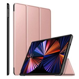 Apple iPad 12.9 5th Gen 2021 Folio Smart Leather Magnetic Stand Case Cover (Rose Gold)