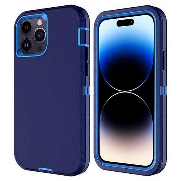 Apple iPhone 14 Pro Case Drop Resistant Defender Tradies Heavy Duty Rugged Shockproof Tough Cover (Blue)