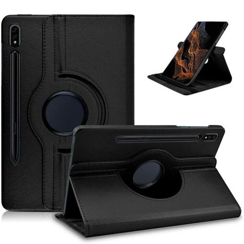 Samsung Galaxy Tab S8 Ultra 14.6 SM-X900 /X906 Leather Case 360 Degree Rotate Smart Stand Cover (Black)