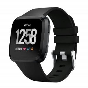 Fitbit Versa Lite Silicone Wristband Adjustable Silicone Rubber Watch Band Kit (Black)