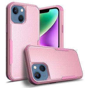 For Apple iPhone 14 3in1 Case Drop Resistant Defender Tradies Hybrid Armor Heavy Duty Rugged Shockproof Tough Cover (Rose Gold)