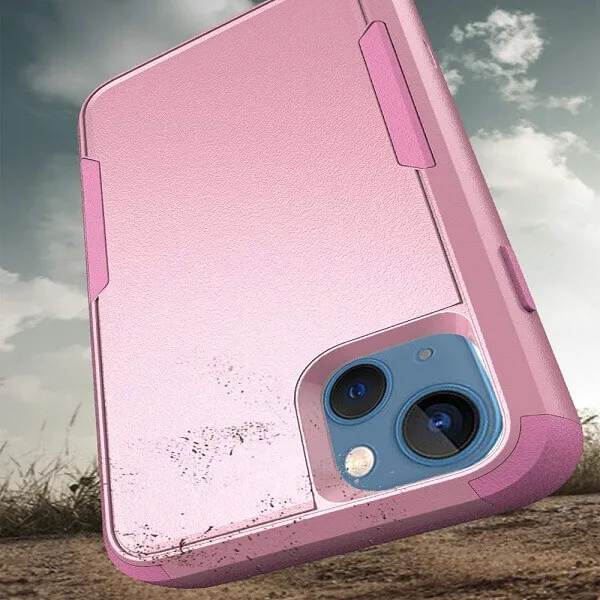 For Apple iPhone 14 3in1 Case Drop Resistant Defender Tradies Hybrid Armor Heavy Duty Rugged Shockproof Tough Cover (Rose Gold)