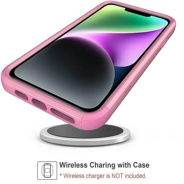 For Apple iPhone 14 3in1 Case Drop Resistant Defender Tradies Hybrid Armor Heavy Duty Rugged Shockproof Tough Cover (Rose Gold)
