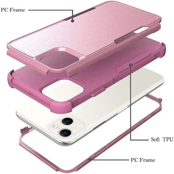 For Apple iPhone 14 3in1 Case Drop Resistant Defender Tradies Hybrid Armor Heavy Duty Rugged Shockproof Tough Cover (Rose Gold)