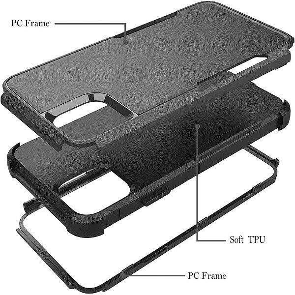 For Apple iPhone 14 Pro 3in1 Case Drop Resistant Defender Tradies Hybrid Armor Heavy Duty Rugged Shockproof Tough Cover (Black)