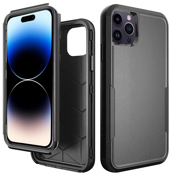 For Apple iPhone 14 Pro 3in1 Case Drop Resistant Defender Tradies Hybrid Armor Heavy Duty Rugged Shockproof Tough Cover (Black)