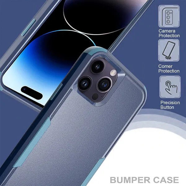 For Apple iPhone 14 Pro 3in1 Case Drop Resistant Defender Tradies Hybrid Armor Heavy Duty Rugged Shockproof Tough Cover (Blue)