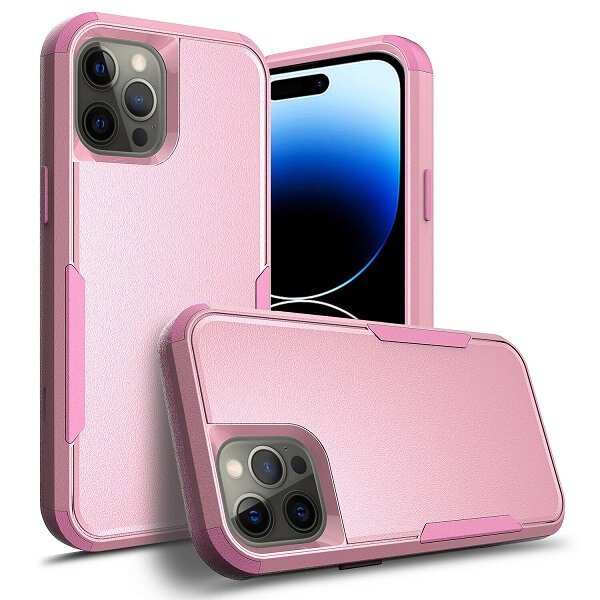 For Apple iPhone 14 Pro 3in1 Case Drop Resistant Defender Tradies Hybrid Armor Heavy Duty Rugged Shockproof Tough Cover (Rose Gold)