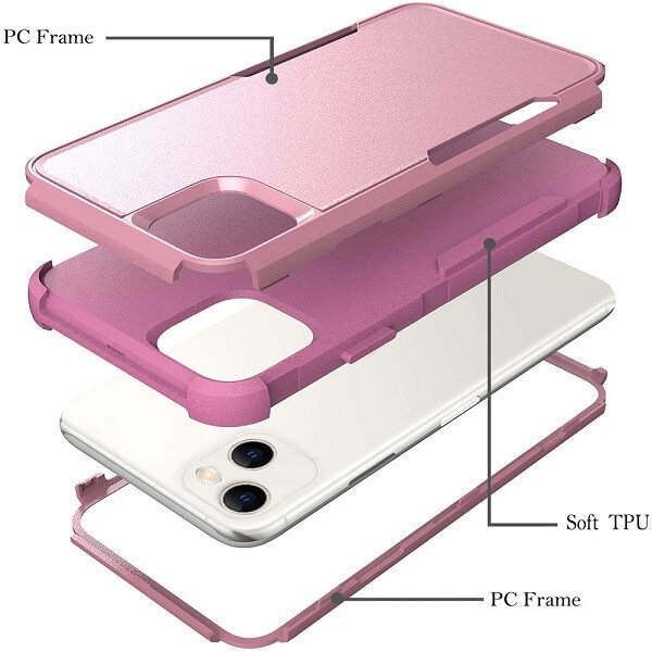 For Apple iPhone 14 Pro 3in1 Case Drop Resistant Defender Tradies Hybrid Armor Heavy Duty Rugged Shockproof Tough Cover (Rose Gold)