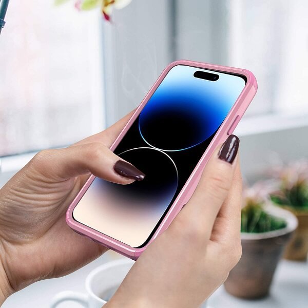 For Apple iPhone 14 Pro 3in1 Case Drop Resistant Defender Tradies Hybrid Armor Heavy Duty Rugged Shockproof Tough Cover (Rose Gold)