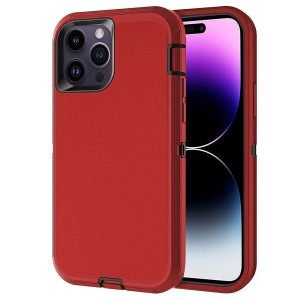 For Apple iPhone 14 Pro Max Case Drop Resistant Defender Tradies Heavy Duty Rugged Shockproof Tough Cover (Red)