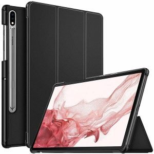 For Samsung Galaxy Tab S8+ /S8 Plus 2022 SM-X800 /X806 Folio Smart Leather Magnetic Stand Case Cover (Black)