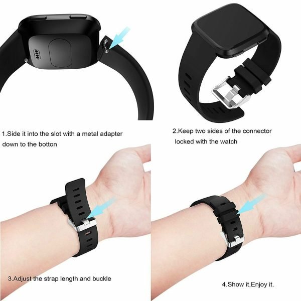 Fitbit Versa Lite Silicone Wristband Adjustable Silicone Rubber Watch Band Kit (Black) - Image 10