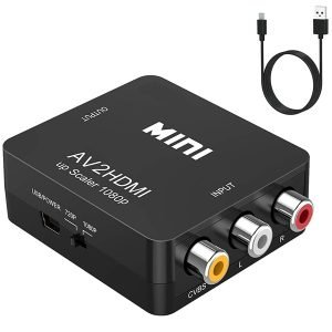 RCA Composite Mini AV2HDMI Adapter CVBS Video HD 1080P RCA to HDMI Converter, Audio Converter Adaptor (Black)