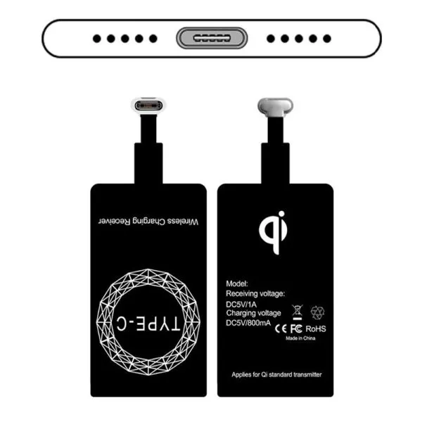 Type C Universal Qi Wireless Charger Receiver Charging Adapter Pad Coil For Andriod (USB-Type C)