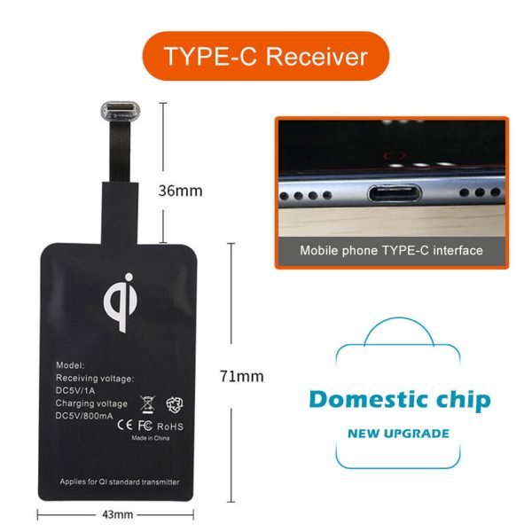 Type C Universal Qi Wireless Charger Receiver Charging Adapter Pad Coil For Andriod (USB-Type C) - Image 3