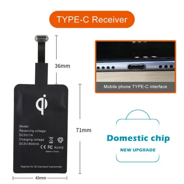 Type C Universal Qi Wireless Charger Receiver Charging Adapter Pad Coil For Andriod (USB-Type C) - Image 3