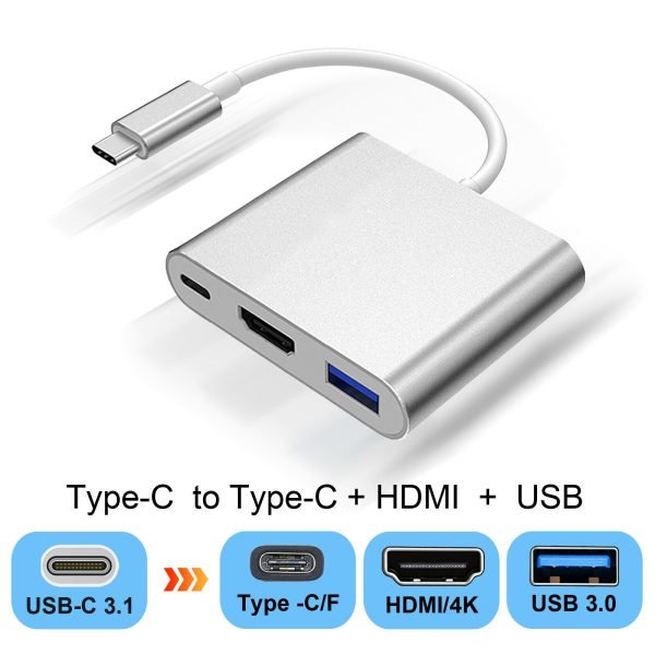 Type C to HDMI USB-C Adapter Converter USB 3.0 Cable 3 in 1 Hub For MacBook Pro - Image 3