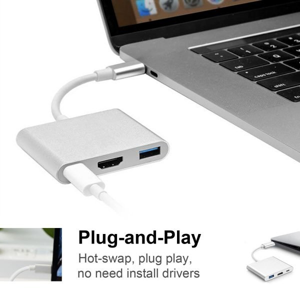 Type C to HDMI USB-C Adapter Converter USB 3.0 Cable 3 in 1 Hub For MacBook Pro - Image 4