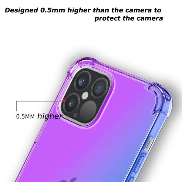 For Apple iPhone 12/12 Pro Clear Rainbow Case Shockproof Tough Gel Transparent Colorful Heavy Duty Phone Back Cover (Purple +Blue) - Image 3