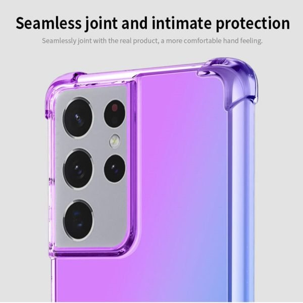 Samsung Galaxy S22 Ultra Clear Rainbow Case Shockproof Tough Gel Transparent Air Cushion Heavy Duty Phone Back Cover (Purple+Blue) - Image 2
