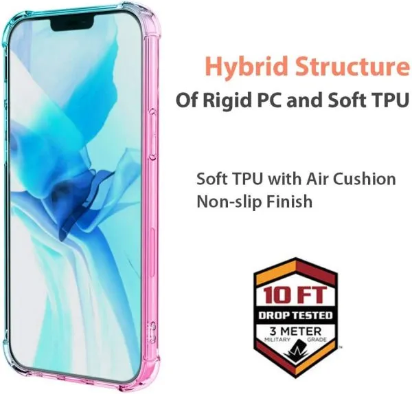 For Apple iPhone 12/12 Pro Clear Rainbow Case Shockproof Tough Gel Transparent Colorful Heavy Duty Phone Back Cover (Purple +Blue) - Image 7