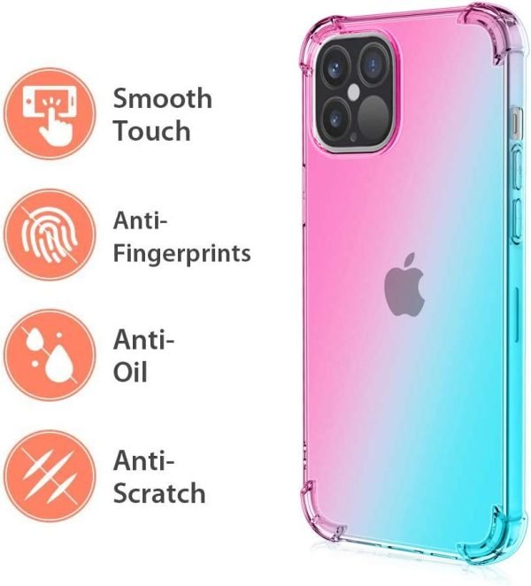 For Apple iPhone 12 Pro Max Rainbow Clear Case Shockproof Tough Gel Transparent Colorful Heavy Duty Phone Back Cover (Pink +Green) - Image 4