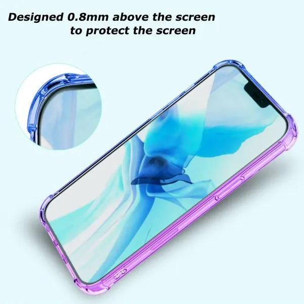 For Apple iPhone 12/12 Pro Clear Rainbow Case Shockproof Tough Gel Transparent Colorful Heavy Duty Phone Back Cover (Purple +Blue) - Image 5