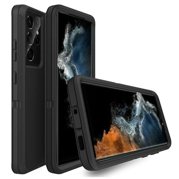 Samsung Galaxy S22 Ultra Case Drop Resistant Defender Tradies Heavy Duty Rugged Shockproof Tough Cover (Black)