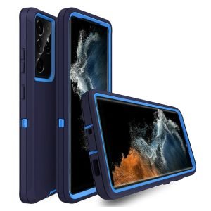 Samsung Galaxy S22 Ultra Case Drop Resistant Defender Tradies Heavy Duty Rugged Shockproof Tough Cover (Blue)