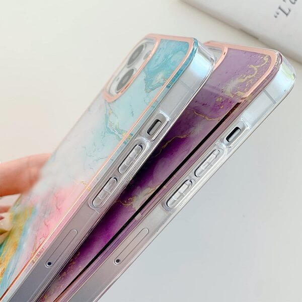 For Apple iPhone 14 Flower Pattern Marble Case Slim Design Enhanced Camera and Screen Protection Girls and Women Cover (Green)