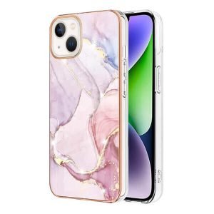 For Apple iPhone 14 Plus Flower Pattern Marble Case Slim Design Enhanced Camera and Screen Protection Girls and Women Cover (Rose Gold)