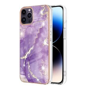 For Apple iPhone 14 Pro Flower Pattern Marble Case Slim Design Enhanced Camera and Screen Protection Girls and Women Cover (Purple)