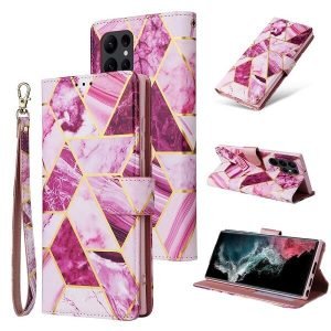 For Samsung Galaxy S22 Ultra Case Fashion Marble Painting Pattern Flip Wallet Case Leather Card Slots Stand Cover (Purple)