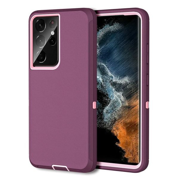 Samsung Galaxy S22 Ultra 5G Case Drop Resistant Defender Tradies Heavy Duty Rugged Shockproof Tough Cover (Purple)