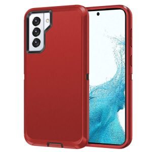 Samsung Galaxy S22 Case Drop Resistant Defender Tradies Heavy Duty Rugged Shockproof Tough Cover (Red)