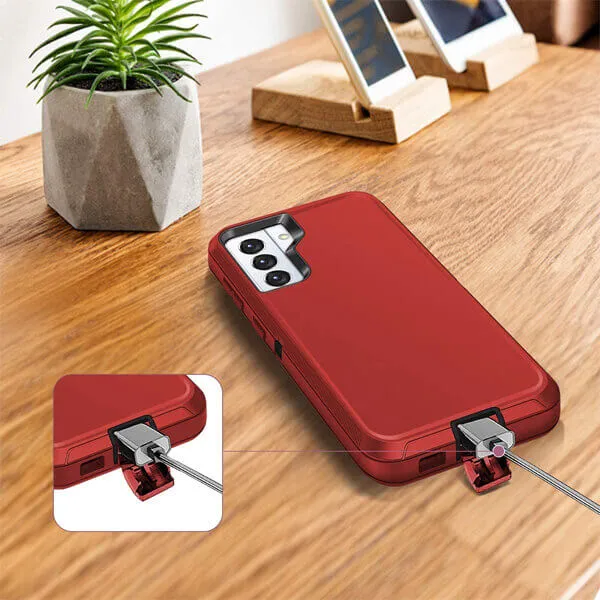 Samsung Galaxy S22 Case Drop Resistant Defender Tradies Heavy Duty Rugged Shockproof Tough Cover (Red)