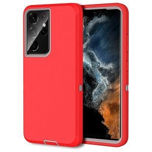 Samsung Galaxy S22 Ultra 5G Case Drop Resistant Defender Tradies Heavy Duty Rugged Shockproof Tough Cover (Red)