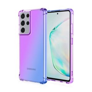 Samsung Galaxy S22 Ultra Clear Rainbow Case Shockproof Tough Gel Transparent Air Cushion Heavy Duty Phone Back Cover (Purple+Blue)
