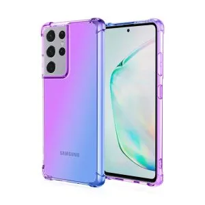 Samsung Galaxy S22 Ultra Clear Rainbow Case Shockproof Tough Gel Transparent Air Cushion Heavy Duty Phone Back Cover (Purple+Blue)