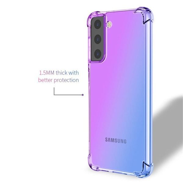 Samsung Galaxy S22 Clear Rainbow Case Shockproof Tough Gel Transparent Air Cushion Heavy Duty Phone Back Cover (Purple+Blue)